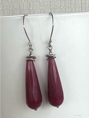 NWOT By Jodi Sterling Silver Earrings with Red Jade Teardrops